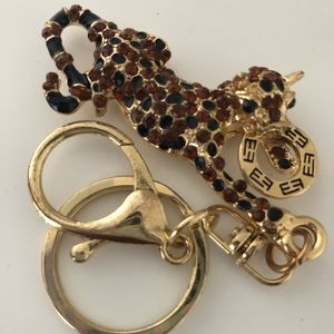 EFFY Panther Key Ring Gold-tone with Black and Amber Rhinestones